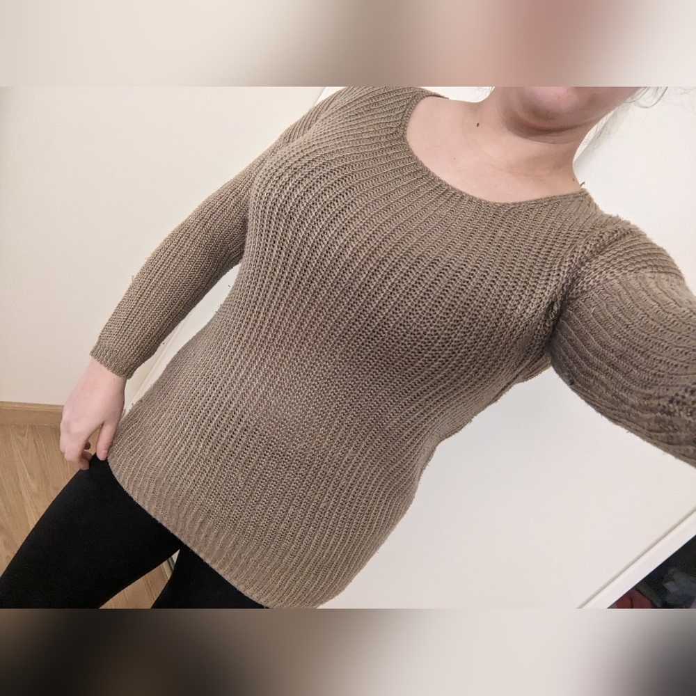 Women's Long Sleeve Tan Sweater - Picture 1 of 8